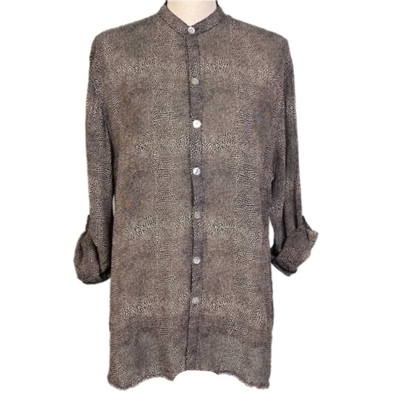 CHICO’S DESIGN geometric snake pattern sheer, chiffon, button blouse. Small. EUC - Picture 2 of 12